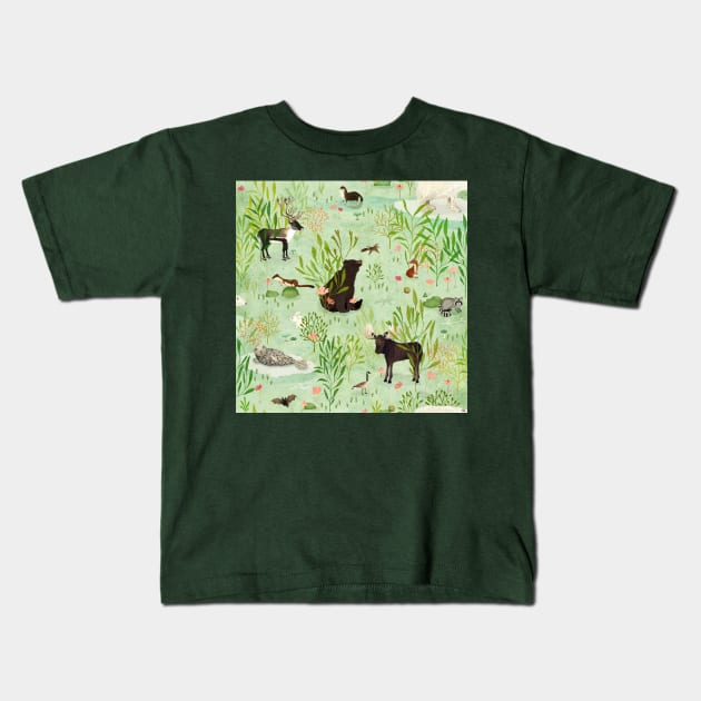 This wild life (Green) Kids T-Shirt by katherinequinnillustration